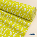 White Musical Instruments on Yellow Cotton Fabric — fabric detail