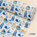 Whales Boats and Lighthouses Cotton Fabric — fabric detail