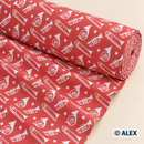 White Musical Instruments on Coral Cotton Fabric — fabric detail