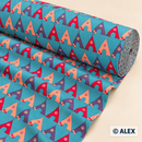 Colourful Teepees on Turquoise Cotton Fabric — fabric detail