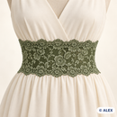 Green rose scroll elastic lace used on a garment