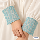 Blue bow floral elastic lace used as blouse cuffs