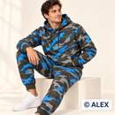Electric Blue Camouflage Cotton Jersey Fabric made into a tracksuit