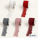 Eyelet scallop Brussels lace in white, red, grey, dusty pink and dark red