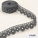 Grey eyelet scallop Brussels lace