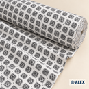 Grey Leaf Medallions on White Cotton Flannel Fabric