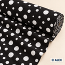 White Polka Dots on Black Cotton Flannel Fabric