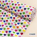 Colourful Hearts on White Cotton Flannel Fabric