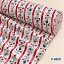 Flowers and Hearts with Red Stripes Cotton Flannel Fabric