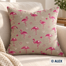 Flamingos & Hearts Cotton Upholstery Fabric – generated cushion-cover illustration
