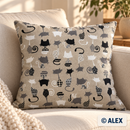 Stylised Cats Cotton Upholstery Fabric – generated cushion-cover illustration