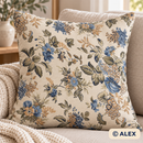 Blue and Beige Flowers Cotton Upholstery Fabric — sewing inspiration