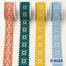 Brussels lace in beige lattice, green, yellow and blue floral designs