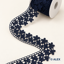 Dark Blue Floral Vine Brussels Lace, 4 cm