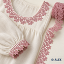 Floral Vine Brussels Lace used on an ivory blouse