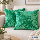 Green velvet cushion covers — illustrative sewing use