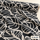 Black and White Abstract Leaves Linen Fabric — fabric detail