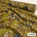 Green and Brown Abstract Linen Fabric — fabric detail