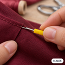 Mini seam ripper removing a fine stitch