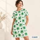 Mint Abstract Circles Cotton Jersey Fabric made into a T-shirt dress