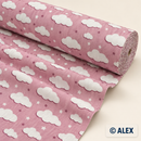 Pink Clouds and Stars 100% organic cotton fabric roll