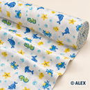 Blue and Yellow Sea Life 100% organic cotton fabric roll