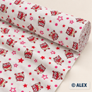 Red Owls and Stars 100% organic cotton fabric roll