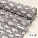 Grey Clouds and Stars 100% organic cotton fabric roll