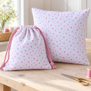 Pink Stars on White Organic Cotton Fabric – sewing inspiration; fabric sold separately