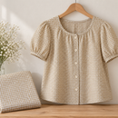 Beige Gingham Organic Cotton Fabric – sewing inspiration; fabric sold separately