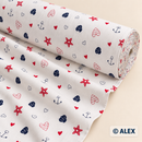 Red Nautical Hearts organic cotton fabric roll