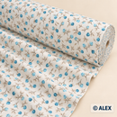 Teal Rosebuds organic cotton fabric roll