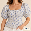 Blue Roses on Grey organic cotton clothing sewing inspiration