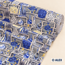 Blue Decorative Bottles on Grey Cotton Fabric