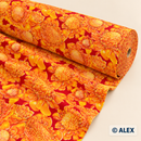 Orange Flowers on Red Cotton Fabric