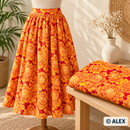 Orange Flowers on Red Cotton Fabric