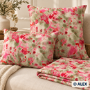 Pink and Green Watercolour Cotton Fabric