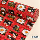 Daisies in Red and Black Squares Cotton Fabric