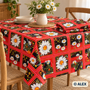 Daisies in Red and Black Squares Cotton Fabric