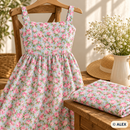 Pink Roses on Light Blue Cotton Fabric