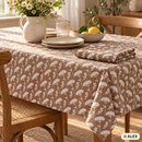 White Botanical Silhouettes on Brown Cotton Fabric