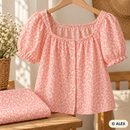 Coral Outline Flowers on Cream Cotton Fabric