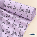 Black Floral Ornaments on Lilac Cotton Fabric