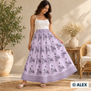 Black Floral Ornaments on Lilac Cotton Fabric