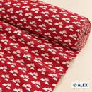 White Clouds on Red Cotton Fabric
