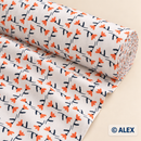 Orange Flowers on White Cotton Fabric