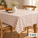 Orange Flowers on White Cotton Fabric