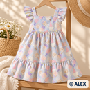 Pastel Ice Creams on Light Blue Cotton Fabric
