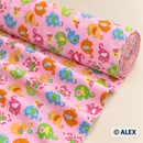 Colourful Elephants on Pink Cotton Fabric