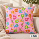 Colourful Elephants on Pink Cotton Fabric